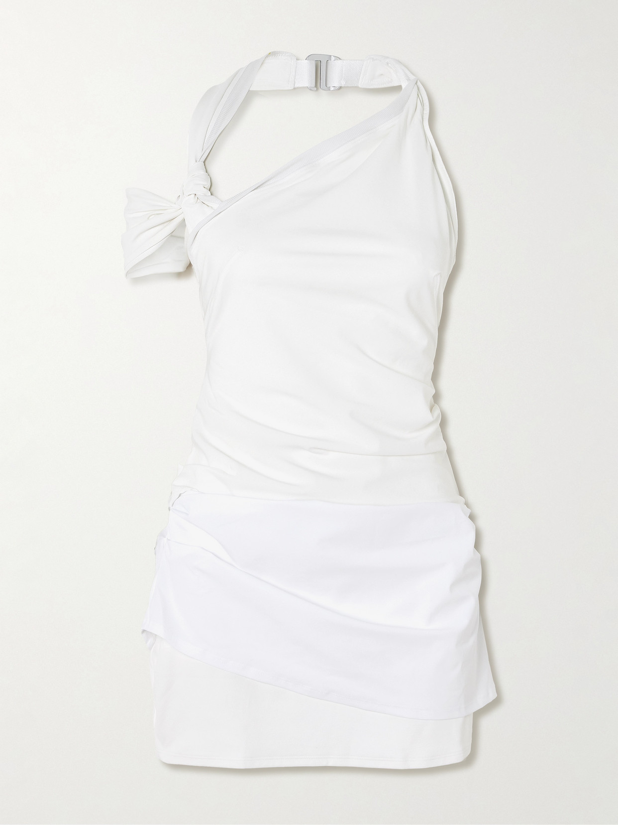 Nike + Jacquemus Open-back Layered Asymmetric Twisted Stretch-jersey Halterneck Mini Dress In White