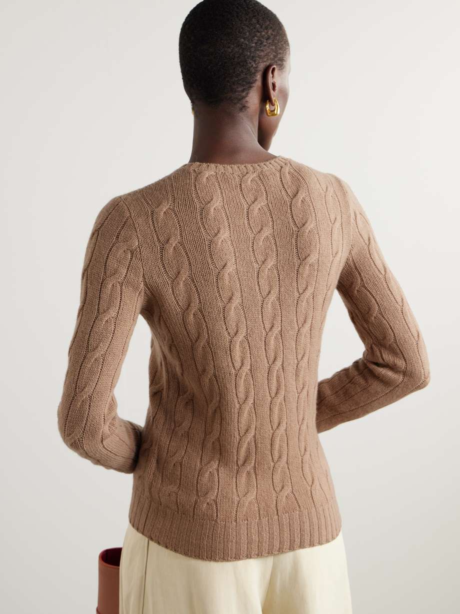 RALPH LAUREN Size M Green Cable Knit Cashmere Crew-Neck Sweater