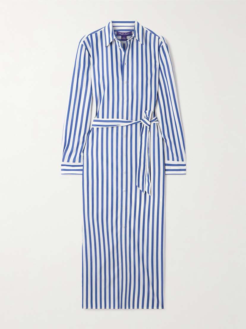 Ralph Lauren Collection Vicki Belted Striped Cotton-poplin Midi Shirt Dress