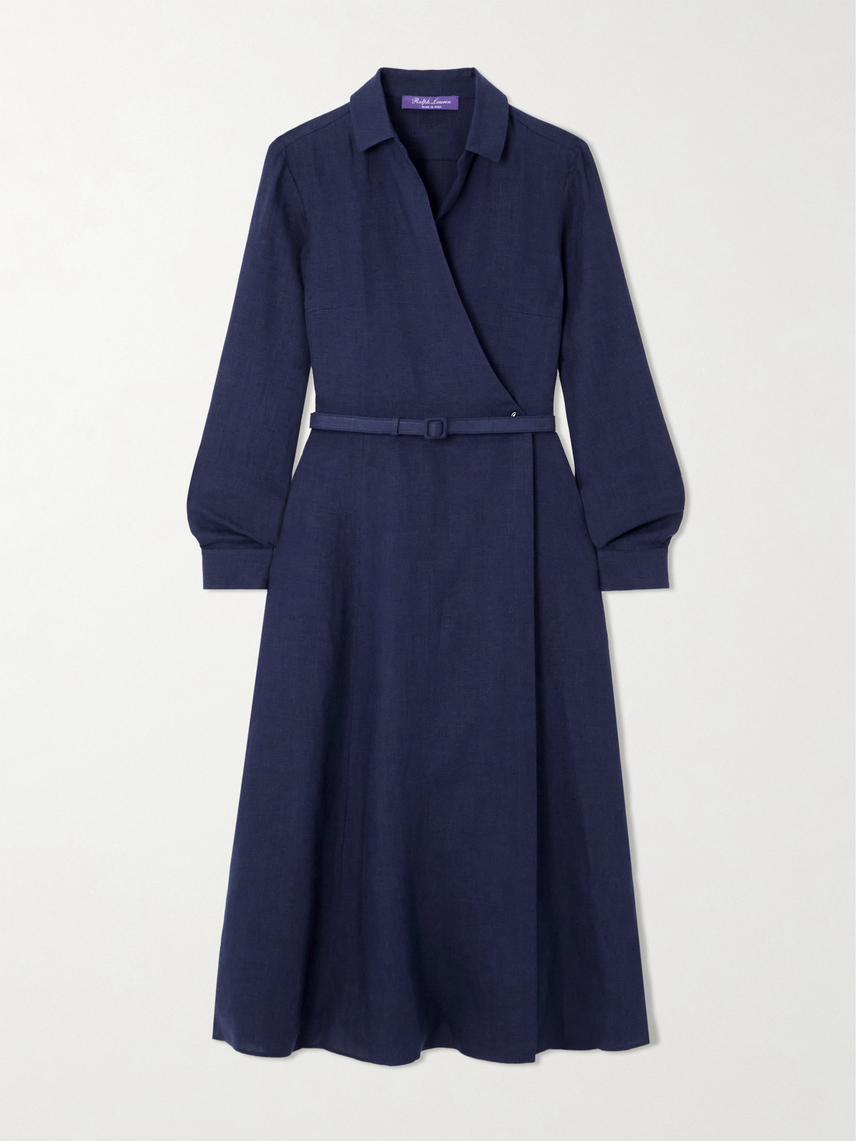 Ralph Lauren Aniyah Belted Linen Midi Wrap Dress In Blue