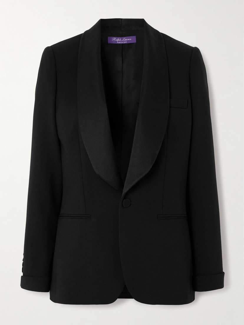 Ralph Lauren Collection Satin-trimmed Wool And Silk-blend Crepe Blazer
