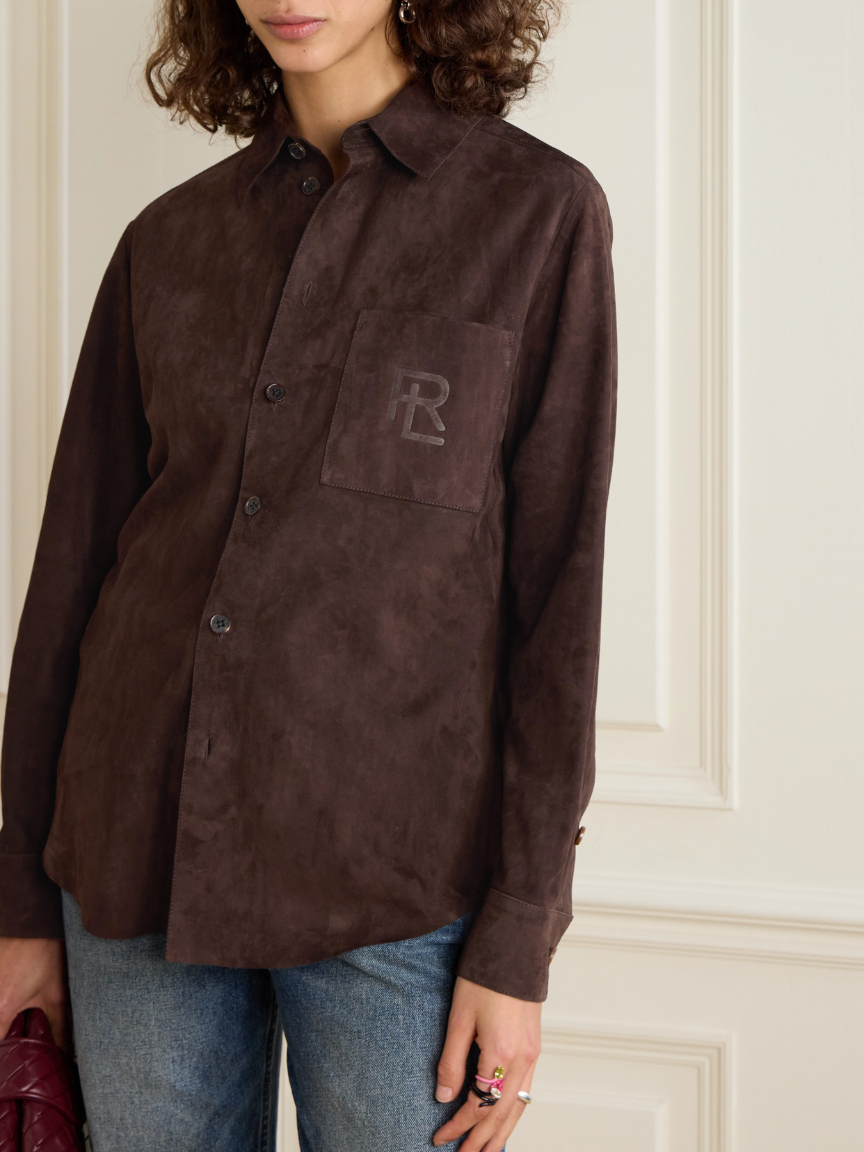 Polo Ralph Lauren Tyler Debossed Suede Overshirt In Brown