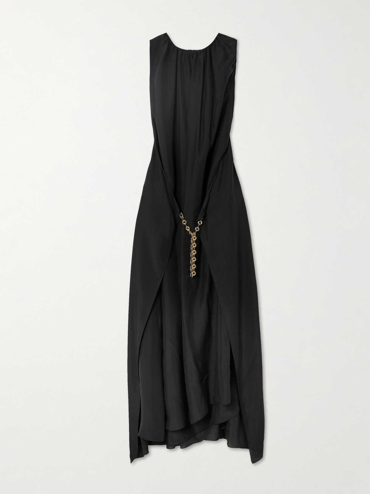 Loewe Chain-embellished Gathered Silk-voile Midi Dress In Black