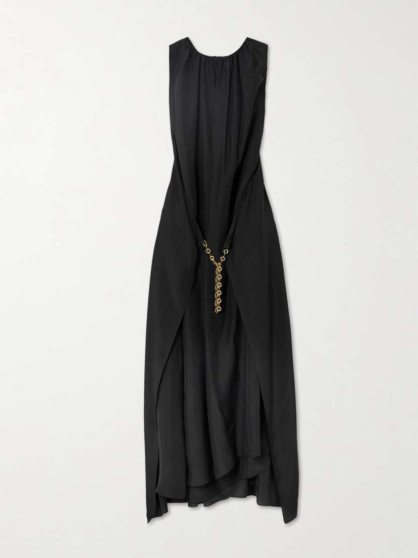 Loewe Chain-embellished Gathered Silk-voile Midi Dress