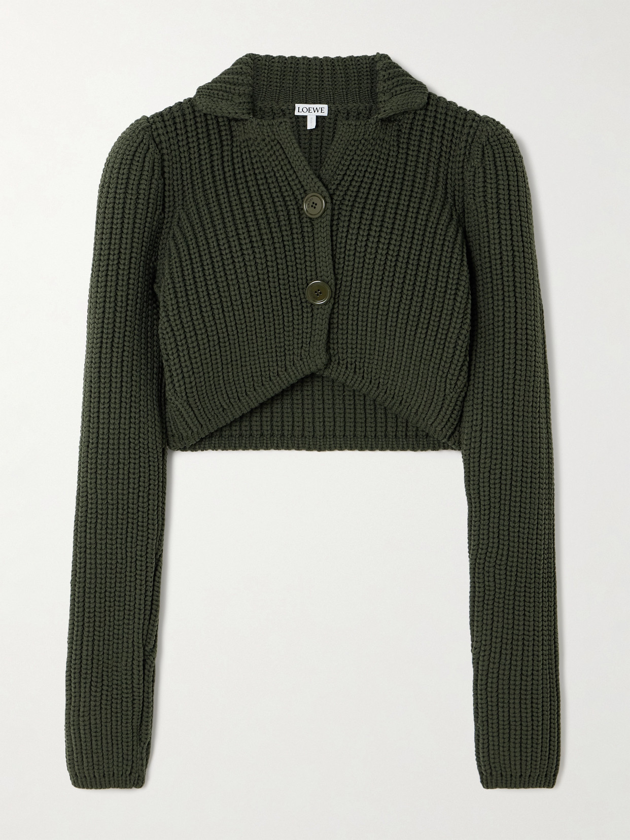Loewe Cropped Ribbed-knit Cardigan In Green