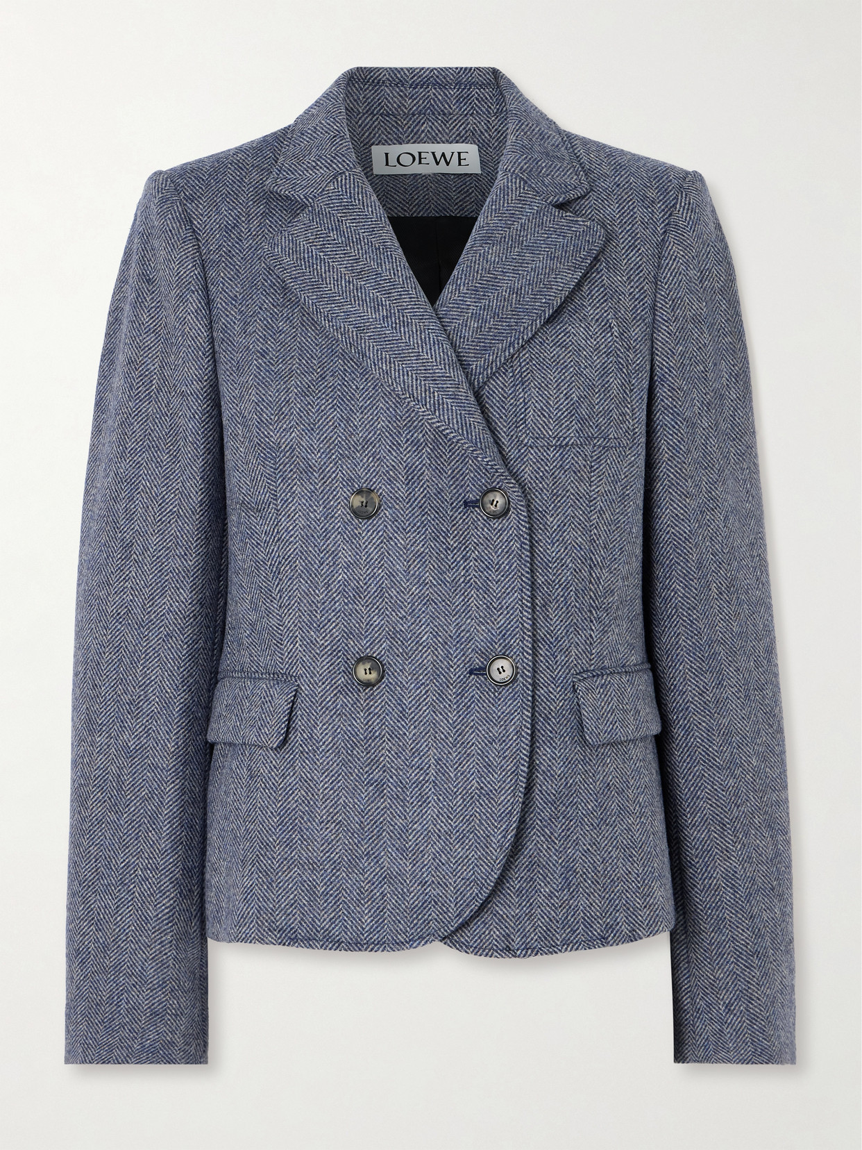 Loewe Blue Melange Wool Double-breasted Jacket Women In Gray