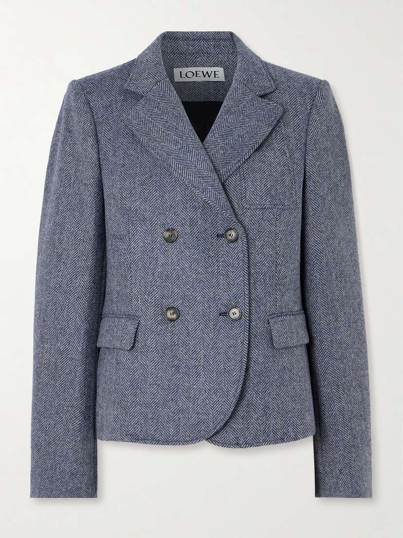 Loewe Double-breasted Herringbone Wool Blazer