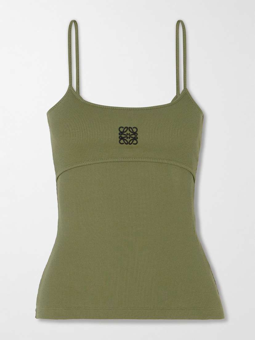 Loewe Anagram Embroidered Ribbed Stretch-cotton Jersey Tank - x large