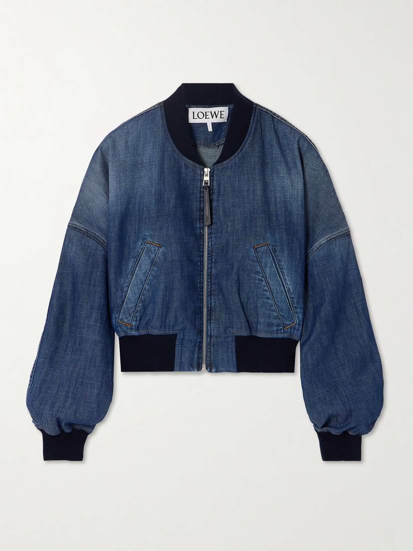 Loewe Leather-trimmed Cropped Denim Bomber Jacket