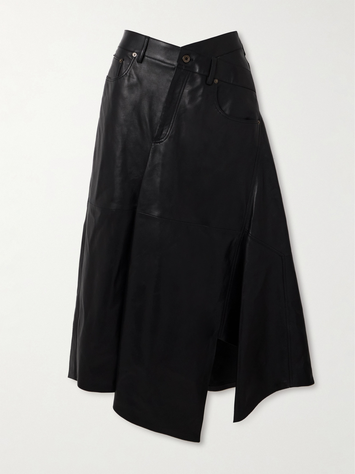 Loewe - Asymmetric Paneled Leather Midi Skirt - Black