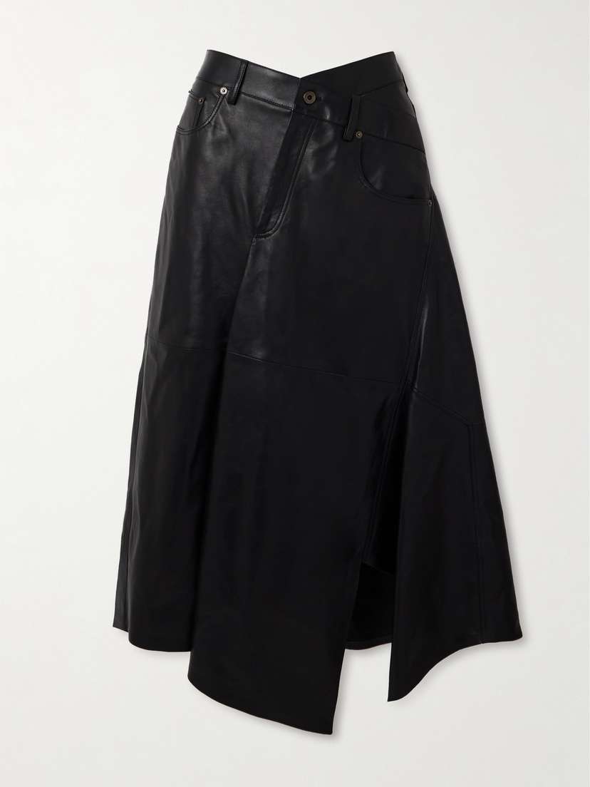 Loewe Asymmetric Paneled Leather Midi Skirt