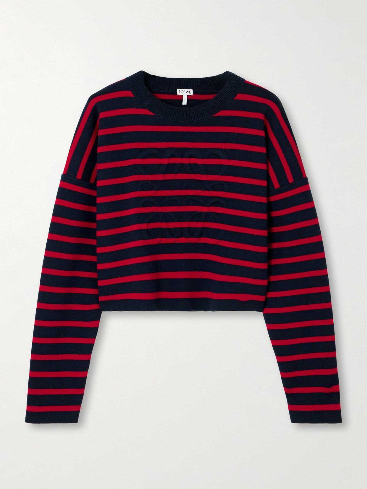 Loewe Cropped Oversized Striped Jacquard-knit Wool-blend Sweater In Red