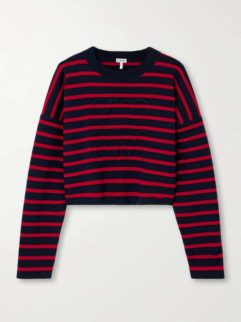 Loewe Cropped Oversized Striped Jacquard-knit Wool-blend Sweater - x small
