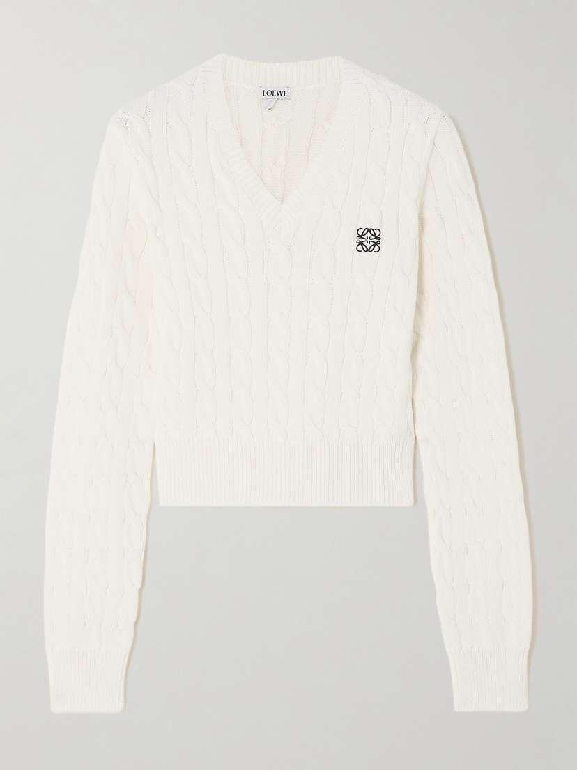 Loewe Logo-embroidered Cropped Cable-knit Cotton-blend Sweater