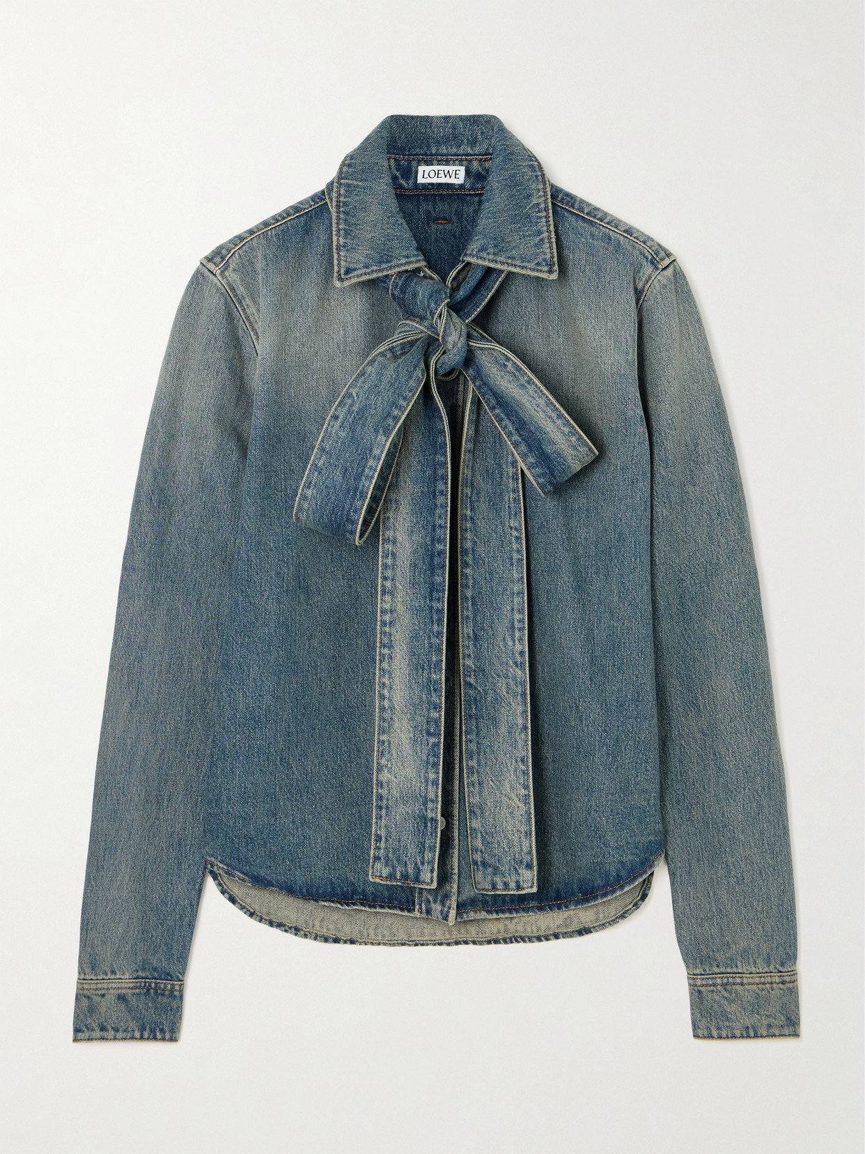 Loewe Bow-detailed Denim Shirt In Blue