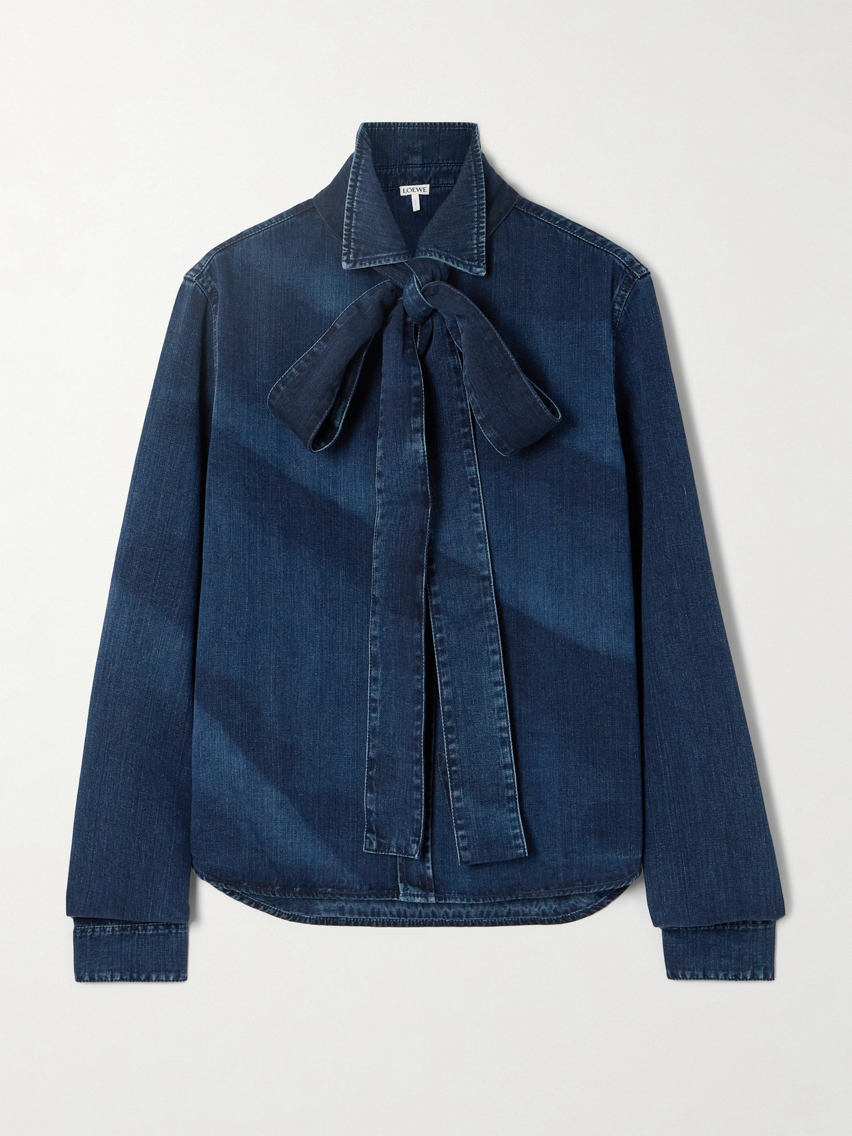 Loewe Pussy-bow Denim Shirt In Blue
