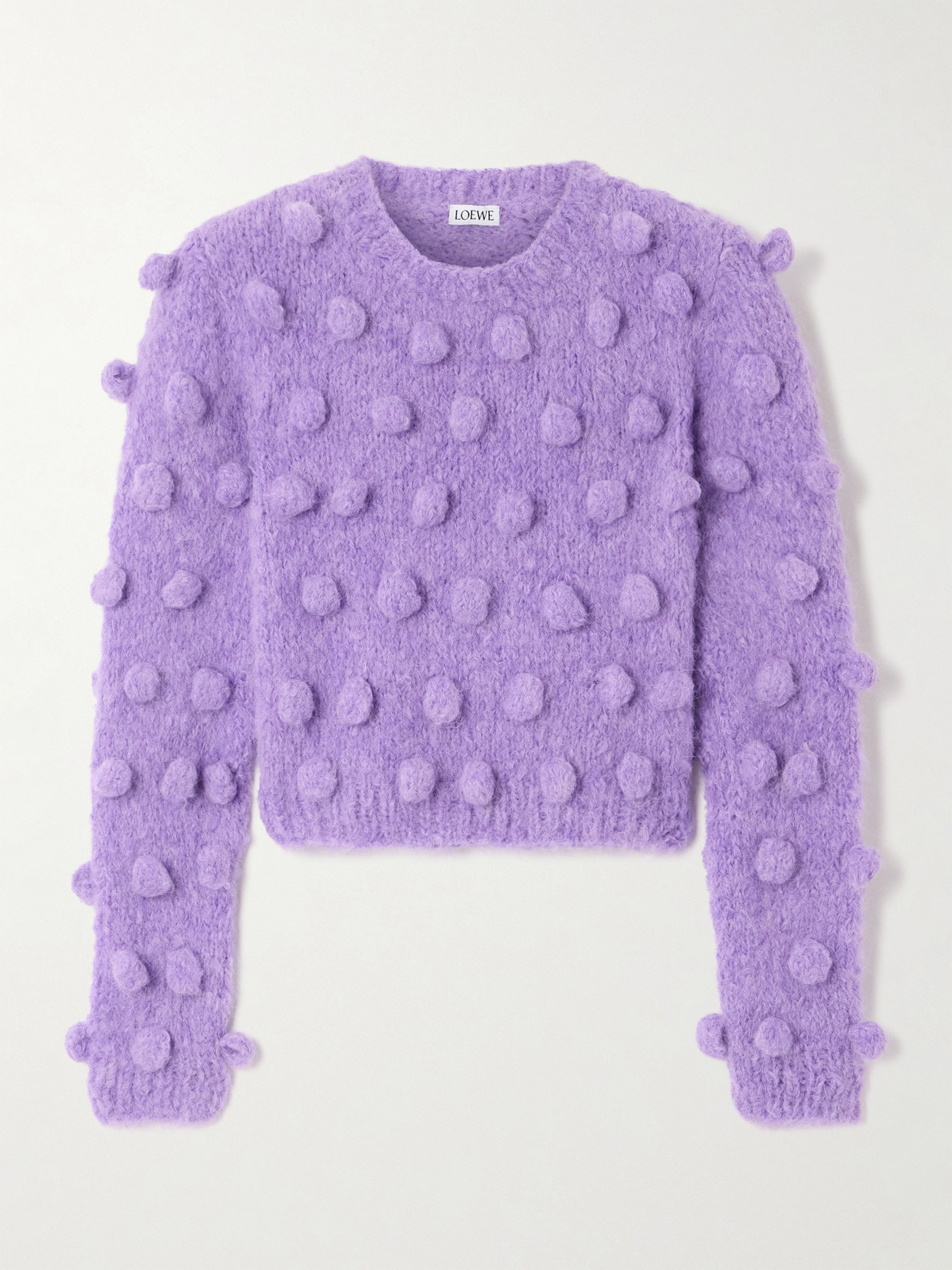 LOEWE - Cropped Pom Pom-embellished Brushed Knitted Sweater - Purple