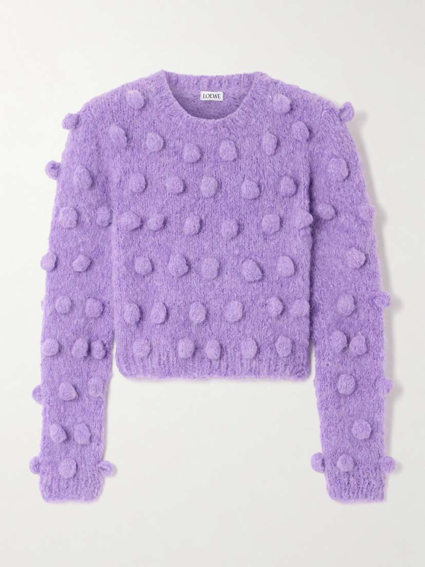 Loewe Cropped Pom Pom-embellished Brushed Knitted Sweater