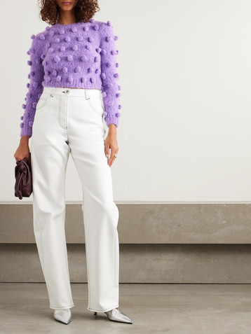 Loewe Cropped pom pom-embellished brushed knitted sweater