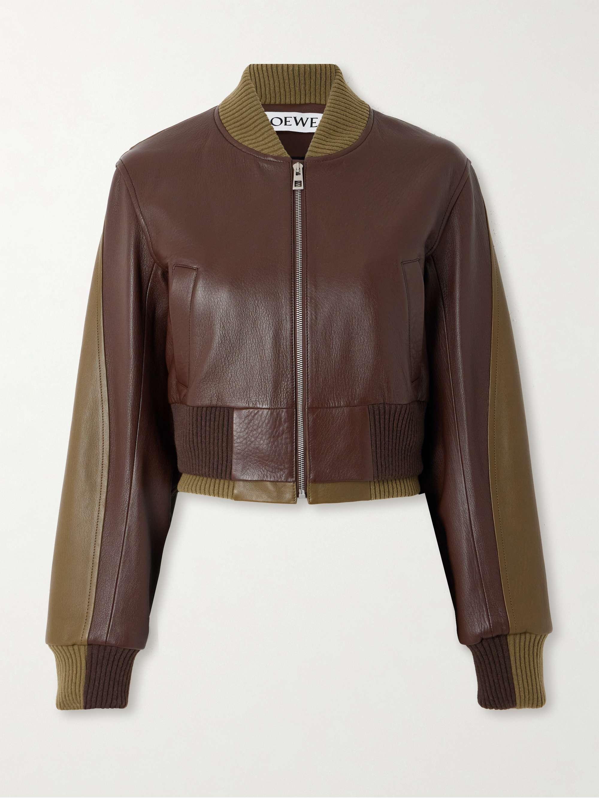 Cropped leather bomber jacket deals