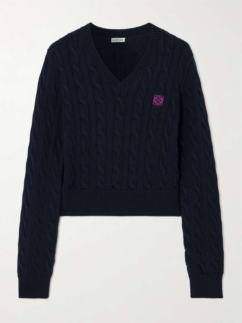 Loewe Logo-embroidered Cropped Cable-knit Cotton-blend Sweater - x small
