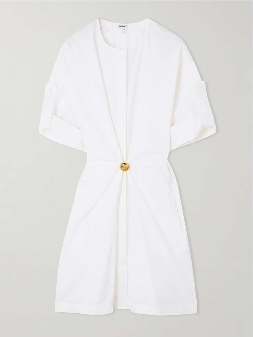 Loewe Gathered Button-embellished Cotton-poplin Mini Shirt Dress