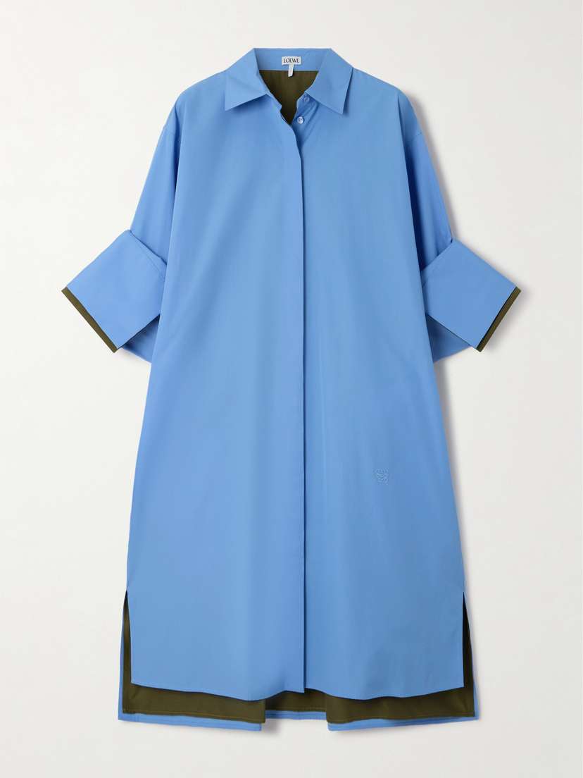 Loewe Pleated Two-tone Cotton-poplin Mini Shirt Dress