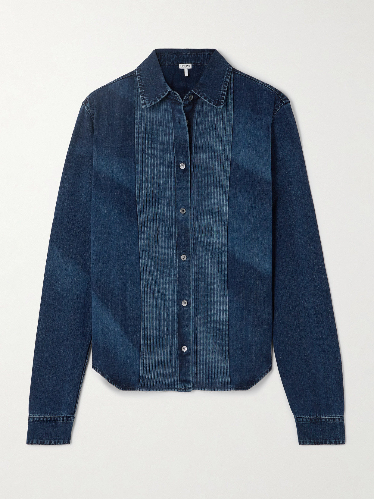 Loewe Pleated Denim Shirt In Blue