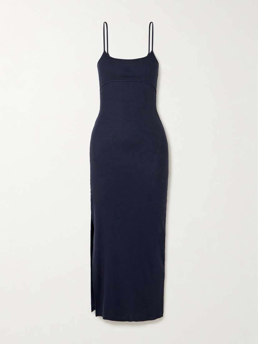 Loewe Anagram Logo-embroidered Ribbed Stretch-cotton Jersey Midi Dress