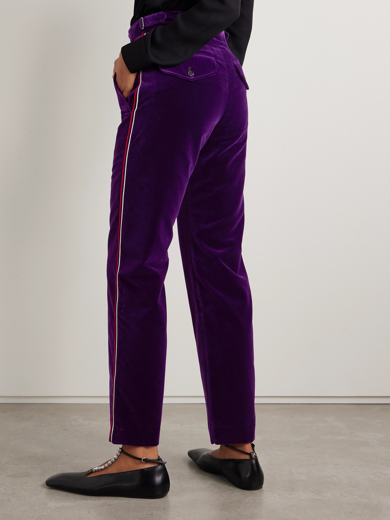 Bode Showcase Striped Cotton-velvet Straight-leg Pants In Purple