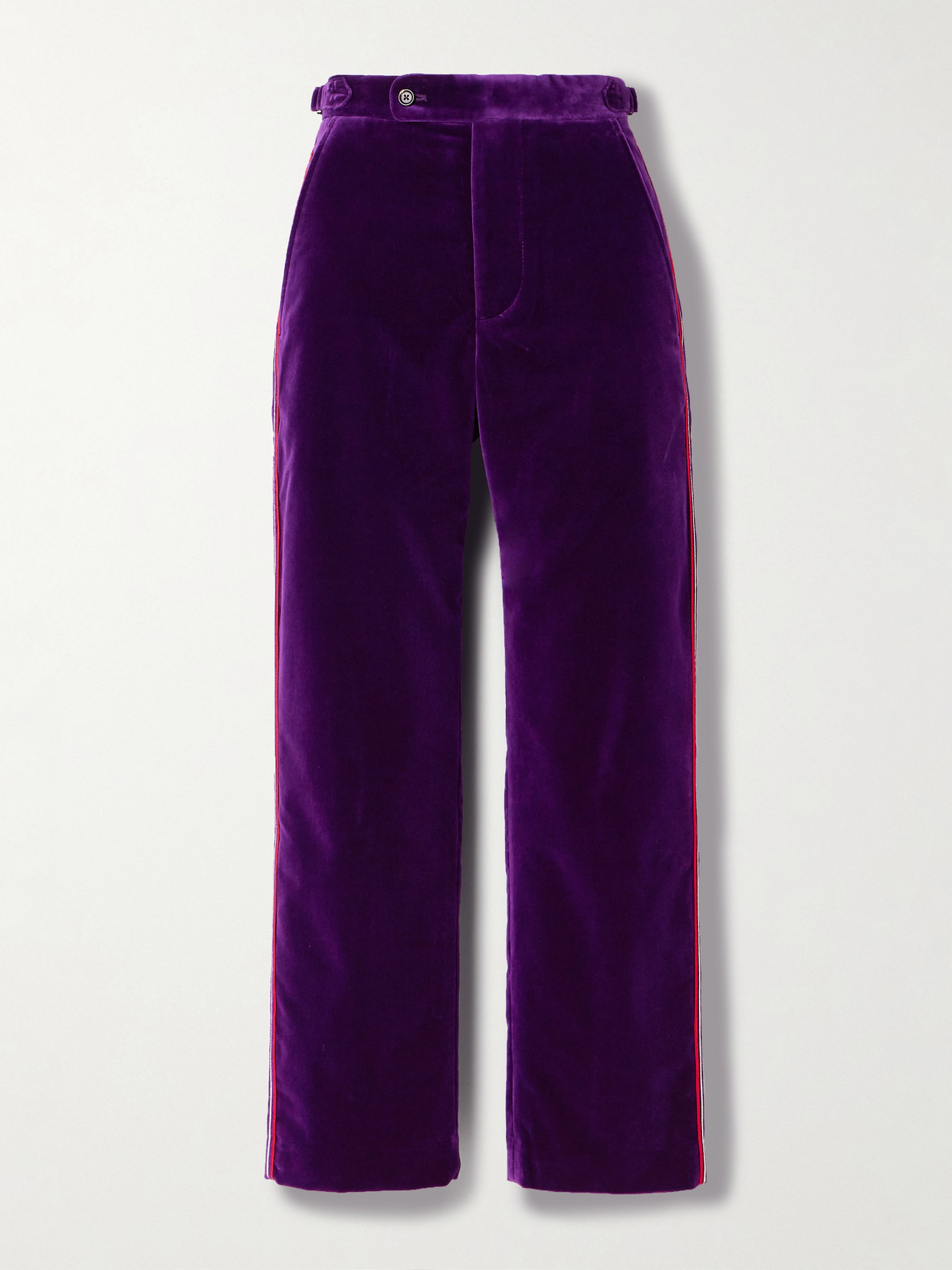 Bode Showcase Striped Cotton-velvet Straight-leg Pants In Purple