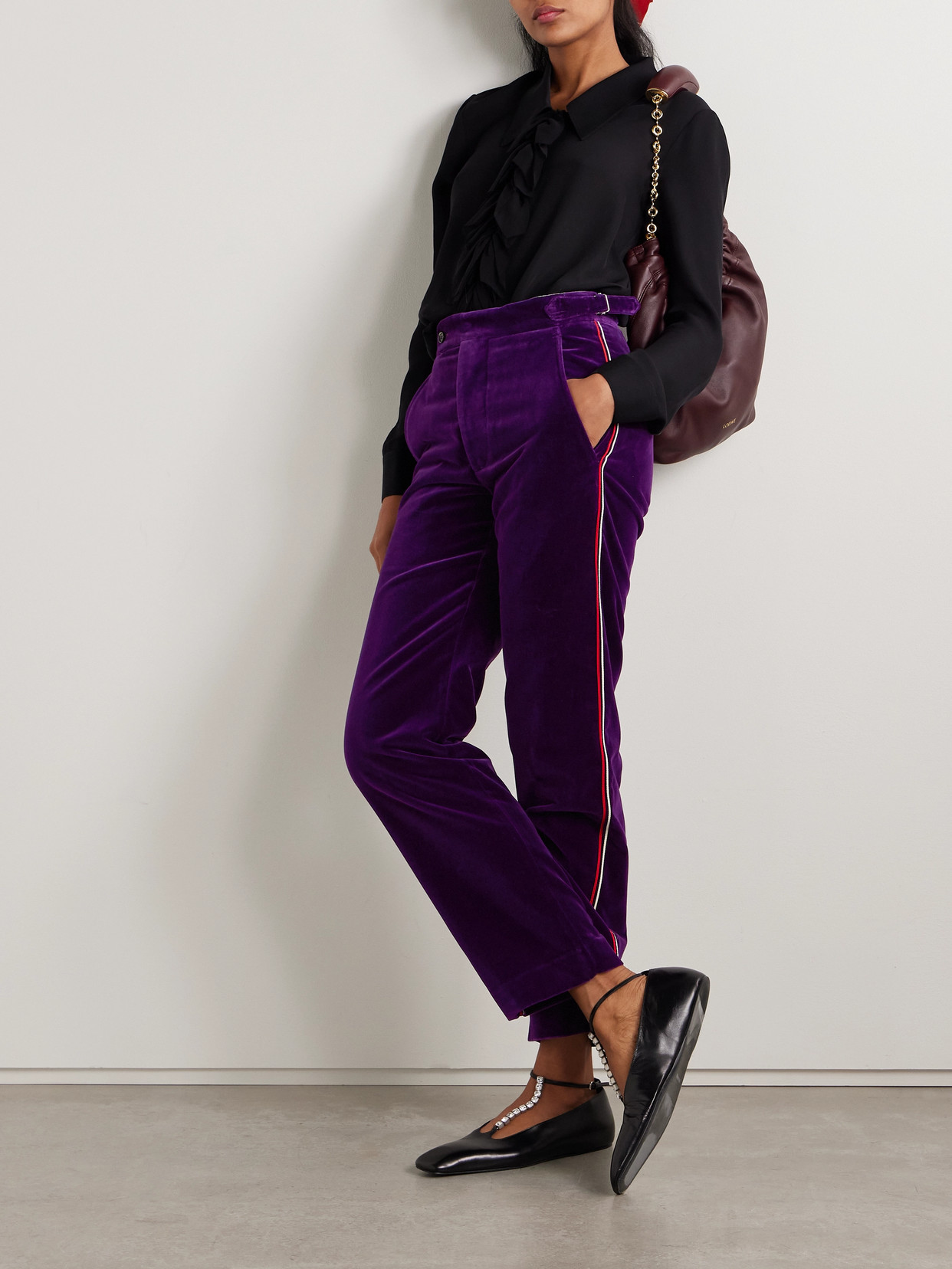 Bode Showcase Striped Cotton-velvet Straight-leg Pants In Purple