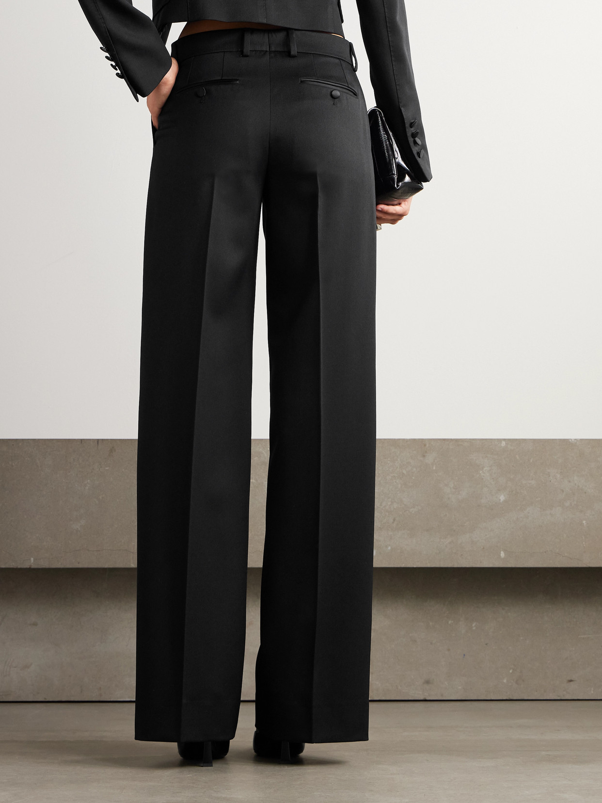 Dolce & Gabbana Wide-leg Wool-blend Twill Pants In Black
