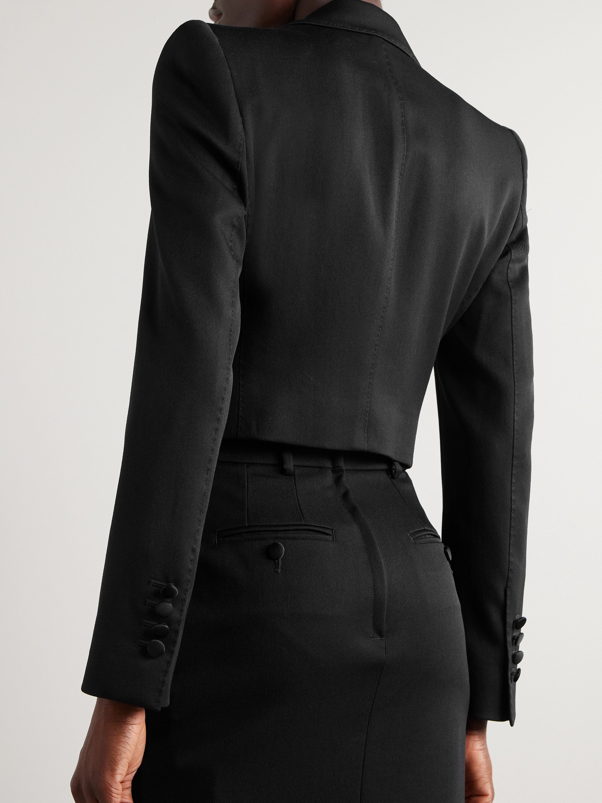 Dolce & Gabbana Convertible Cropped Wool-blend Twill And Silk Blazer In Black