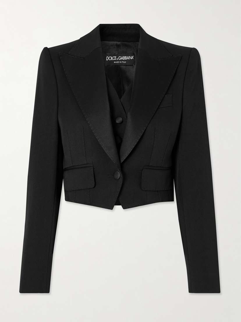 Dolce & Gabbana Convertible Cropped Wool-blend Twill And Silk Blazer