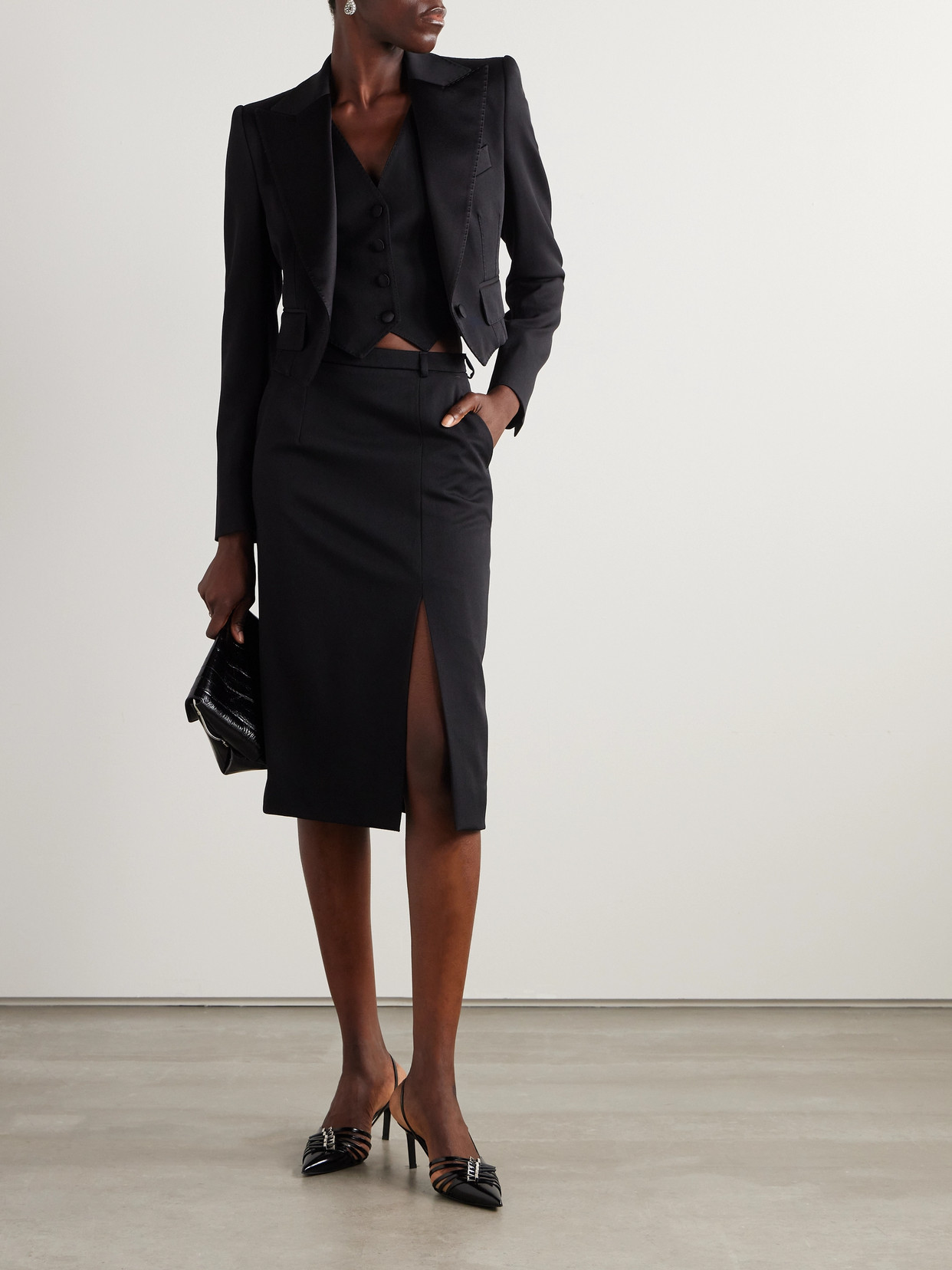 Dolce & Gabbana Convertible Cropped Wool-blend Twill And Silk Blazer In Black