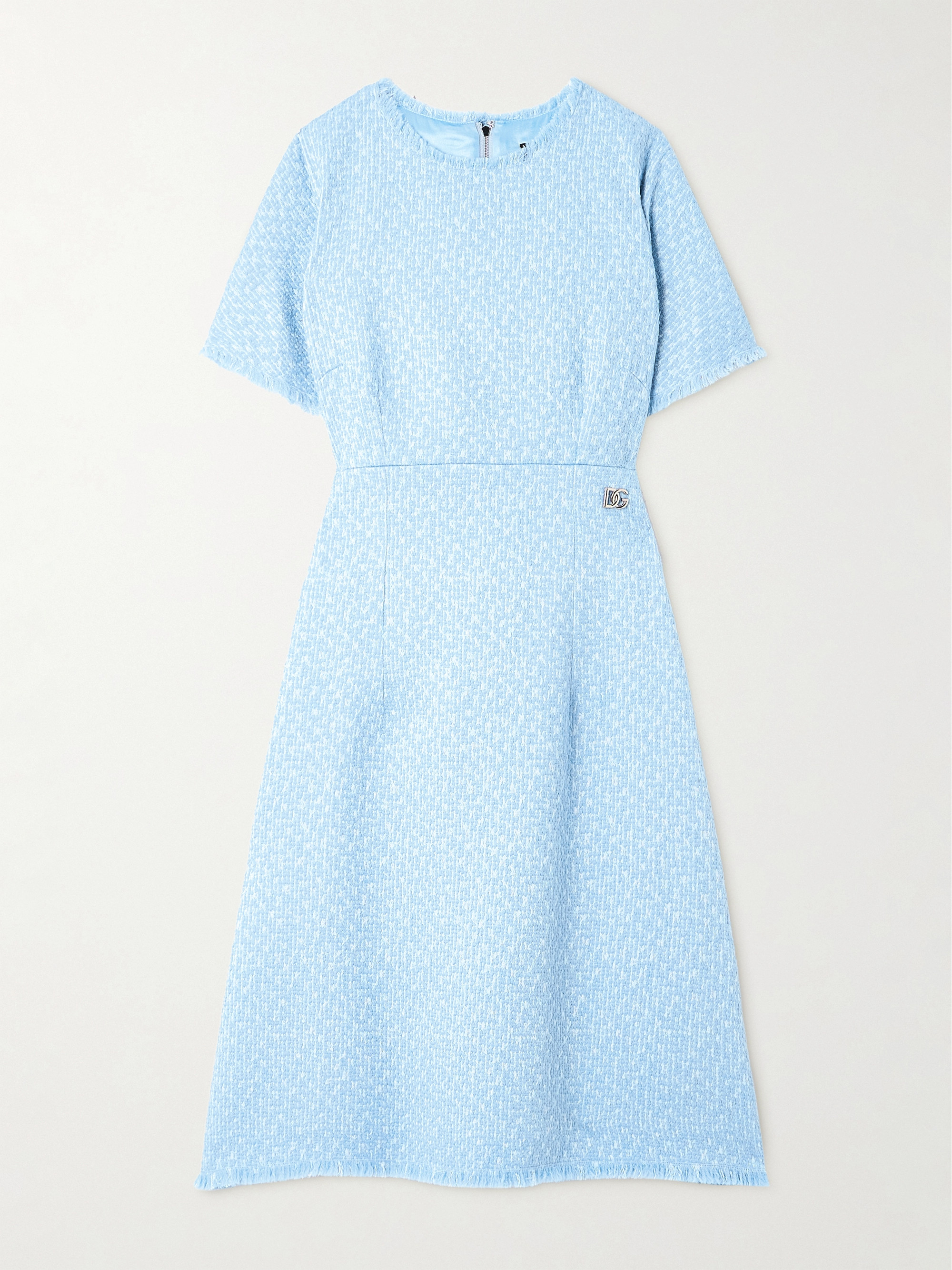 Dolce&Gabbana Embellished frayed wool-blend tweed dress