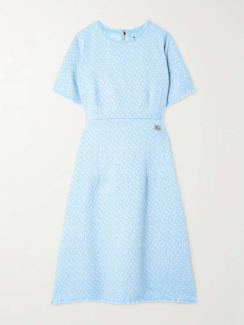 Dolce & Gabbana Embellished Frayed Wool-blend Tweed Dress