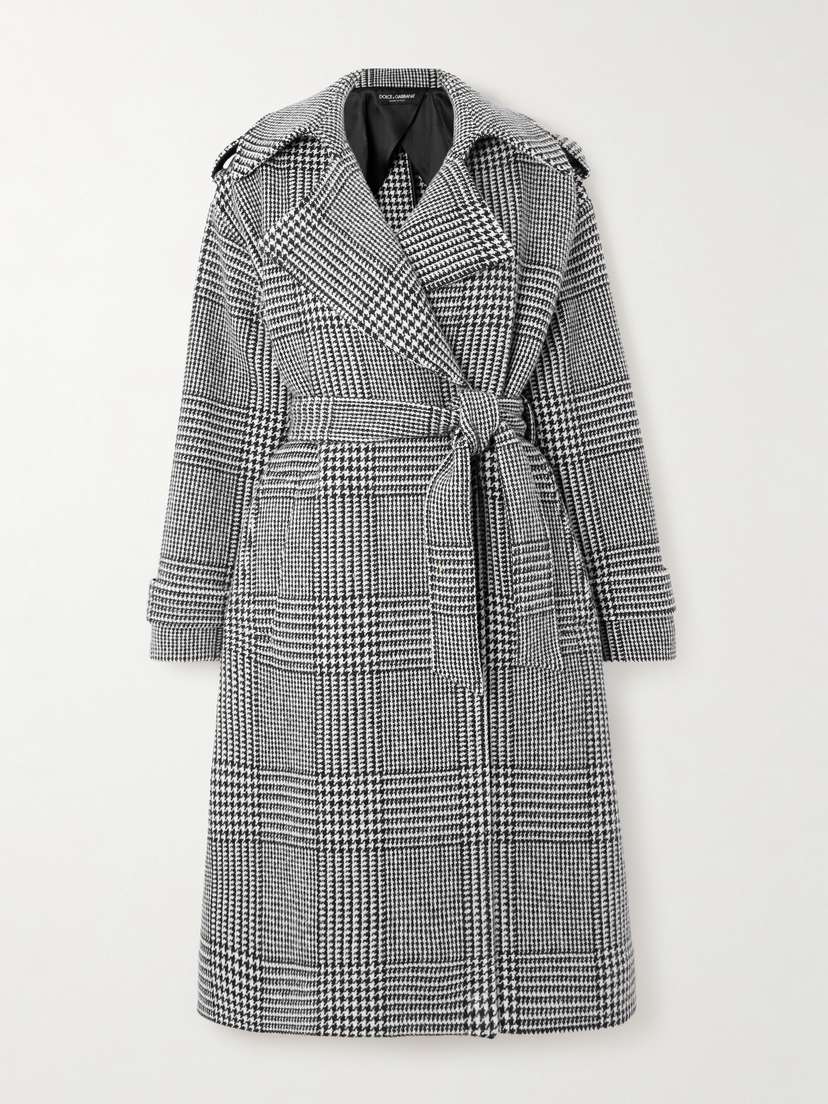 Dolce & Gabbana Double-breasted Belted Prince Of Wales Checked Wool-blend Trench Coat