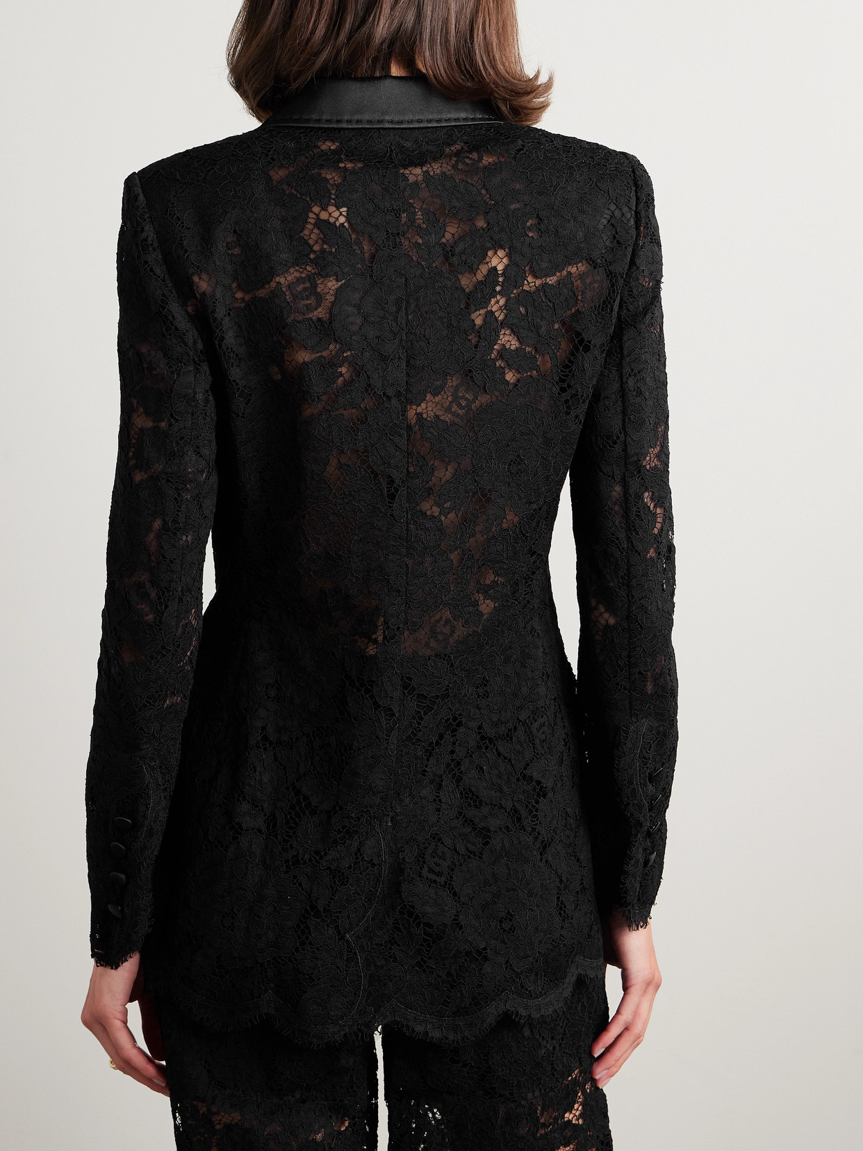 Dolce & Gabbana Double-breasted Satin-trimmed Corded Lace Blazer In Black