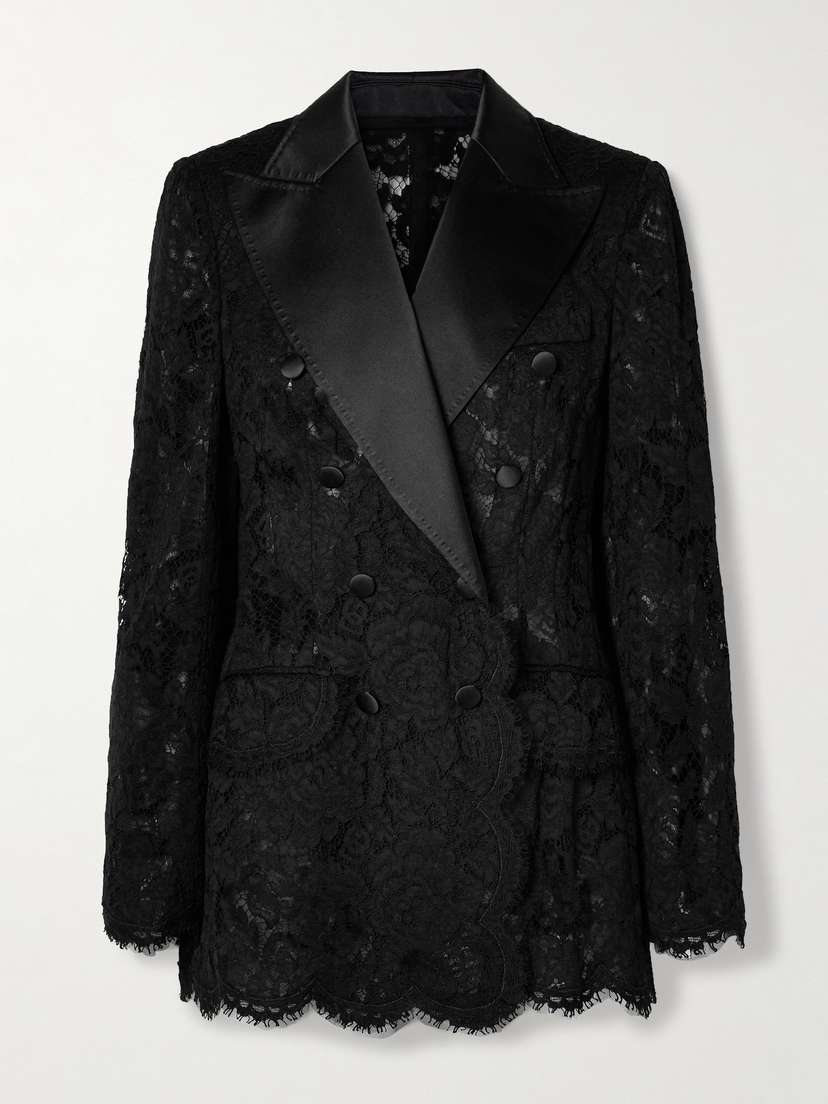 Dolce & Gabbana Double-breasted Satin-trimmed Corded Lace Blazer