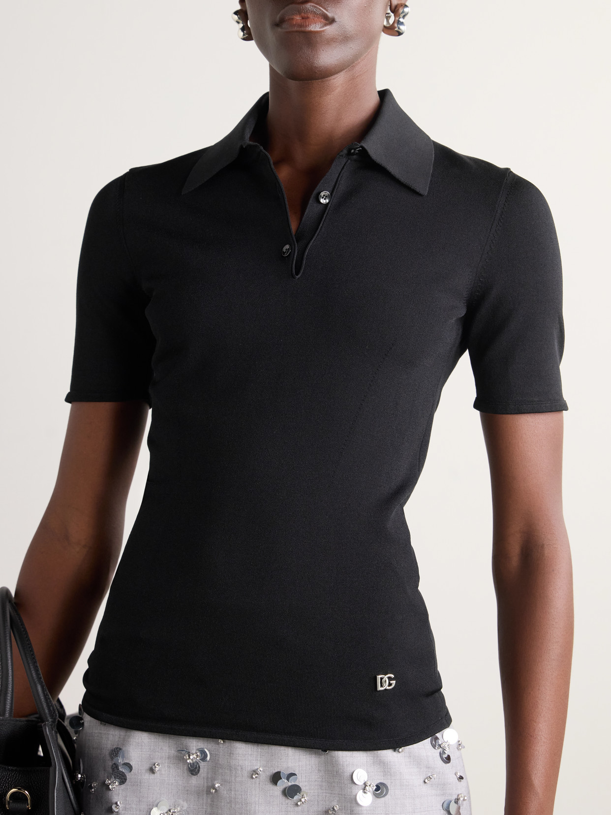 Dolce & Gabbana Appliquéd Jersey Polo Shirt In Black