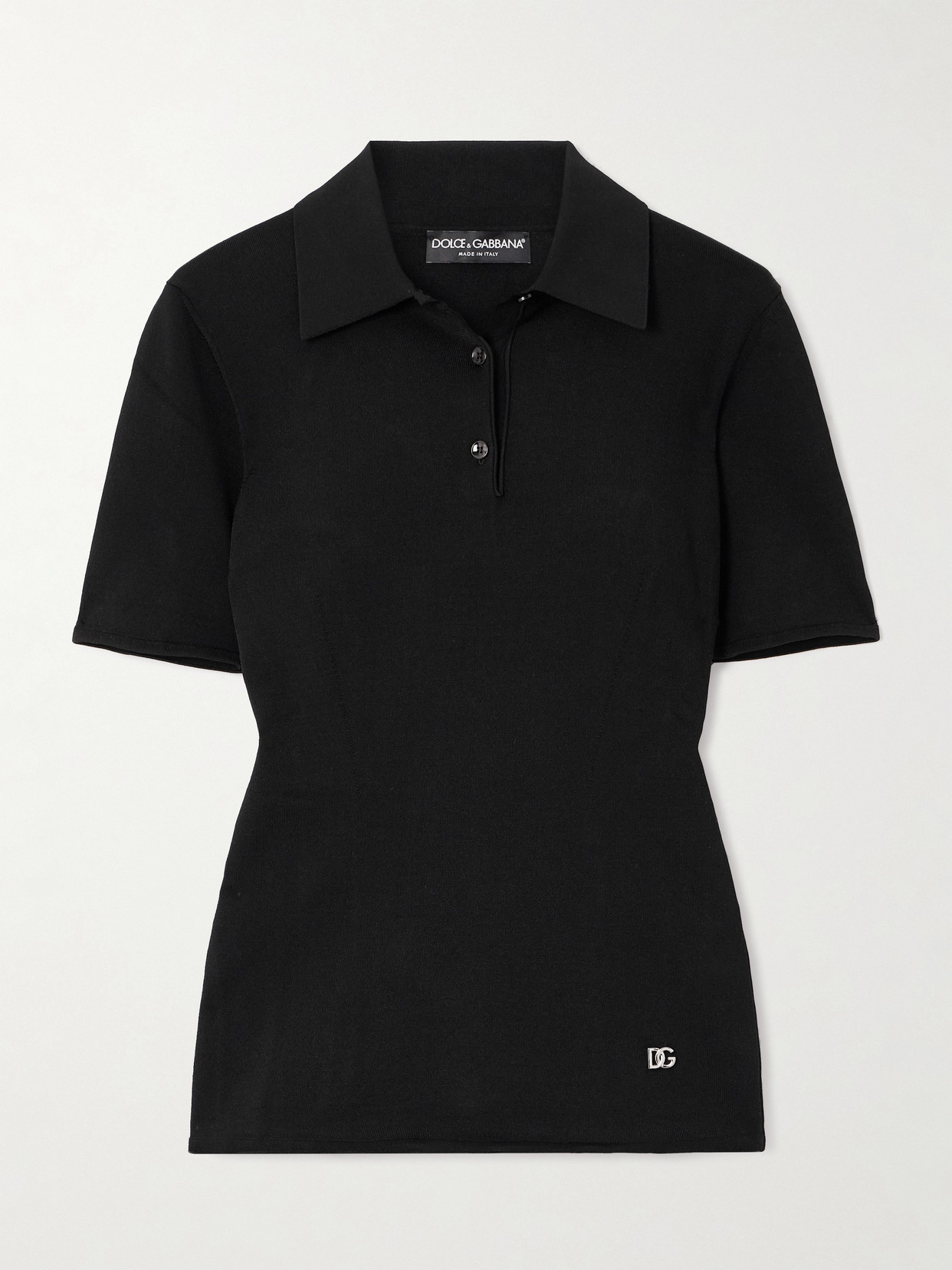 Dolce & Gabbana Appliquéd Jersey Polo Shirt In Black