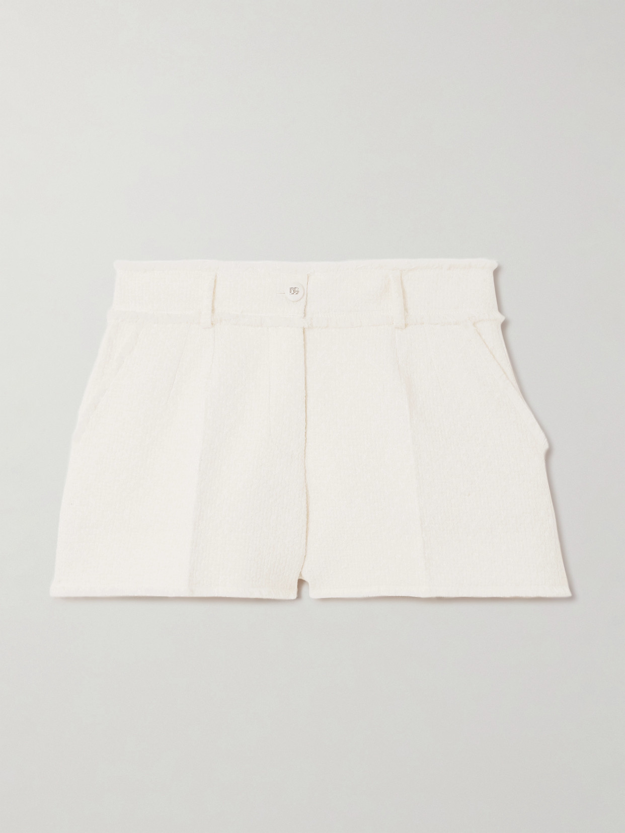 Dolce & Gabbana Frayed Wool-blend Tweed Shorts In White