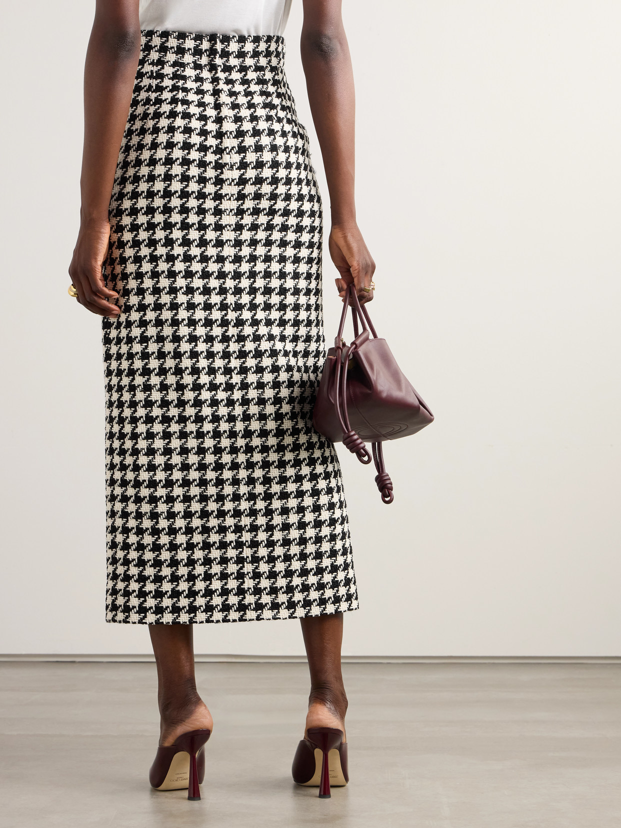 Dolce & Gabbana High Waist Houndstooth Midi Skirt In Gray