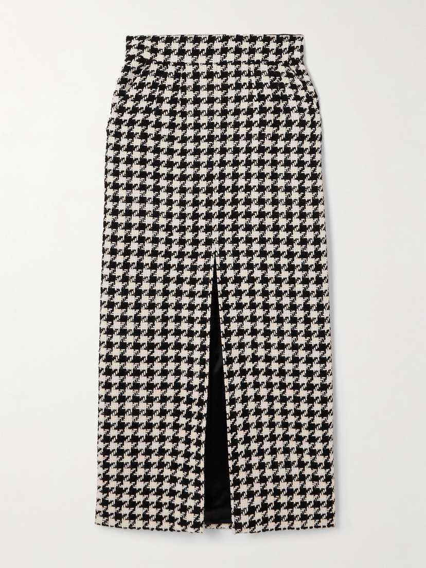 Dolce & Gabbana Houndstooth Wool And Cotton-blend Tweed Midi Skirt
