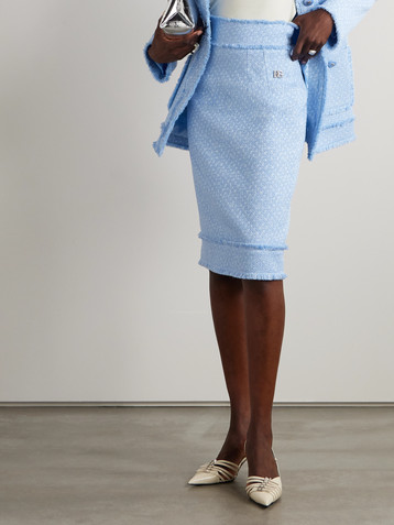Dolce&Gabbana Frayed wool-blend tweed midi skirt