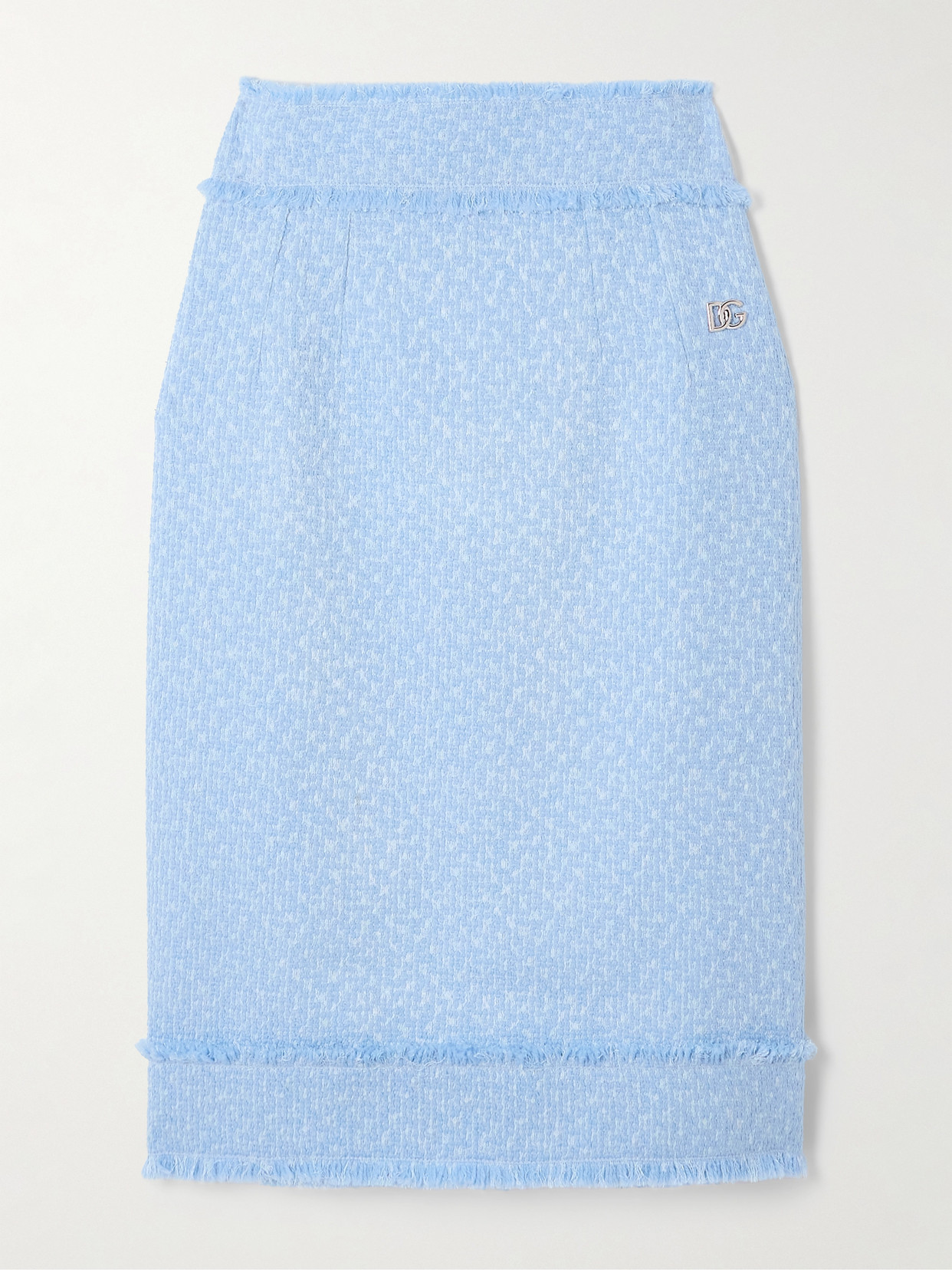 Dolce & Gabbana Frayed Wool-blend Tweed Midi Skirt In Blue