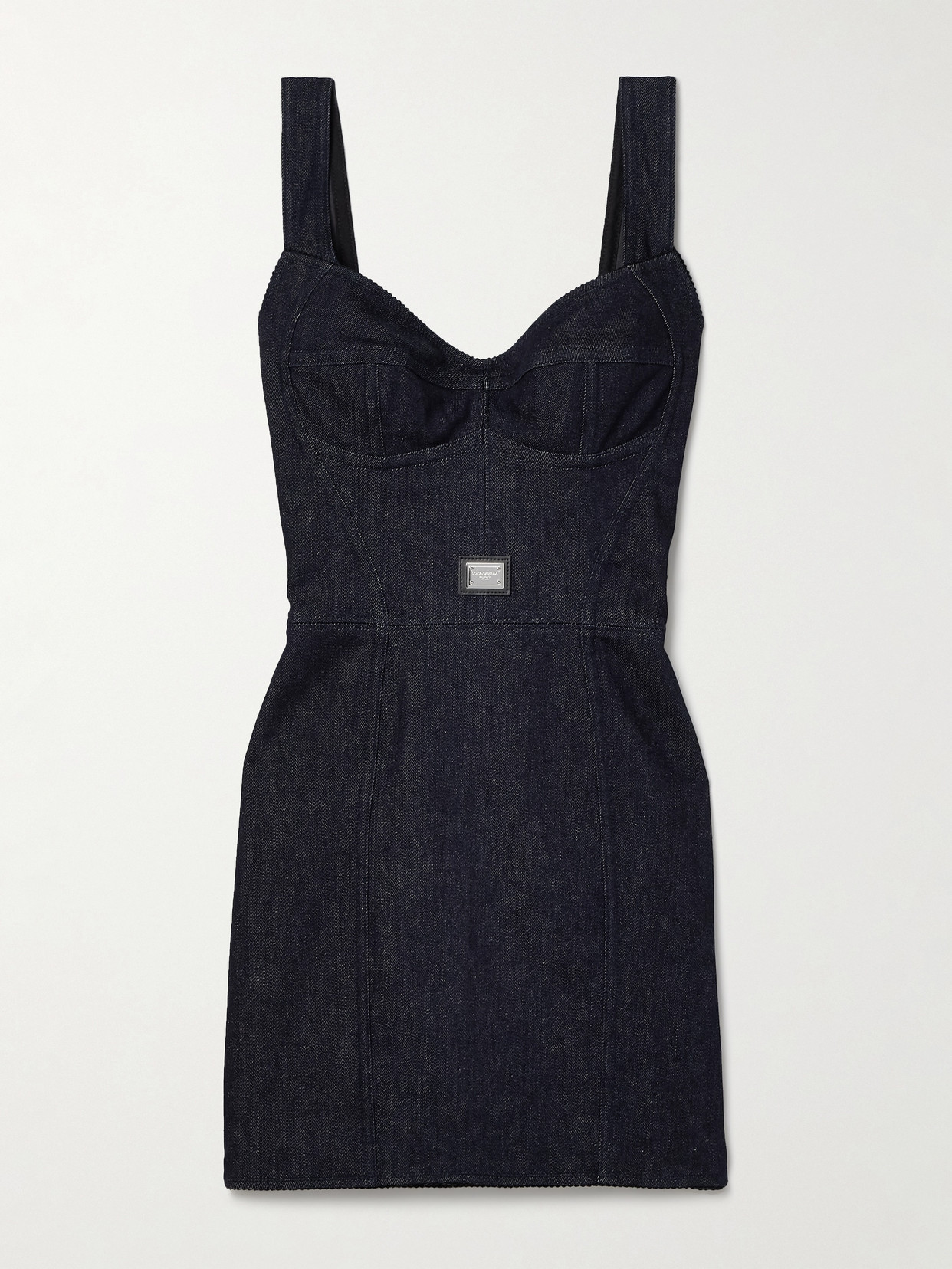 Dolce & Gabbana Tulle-trimmed Denim Mini Dress In Blue