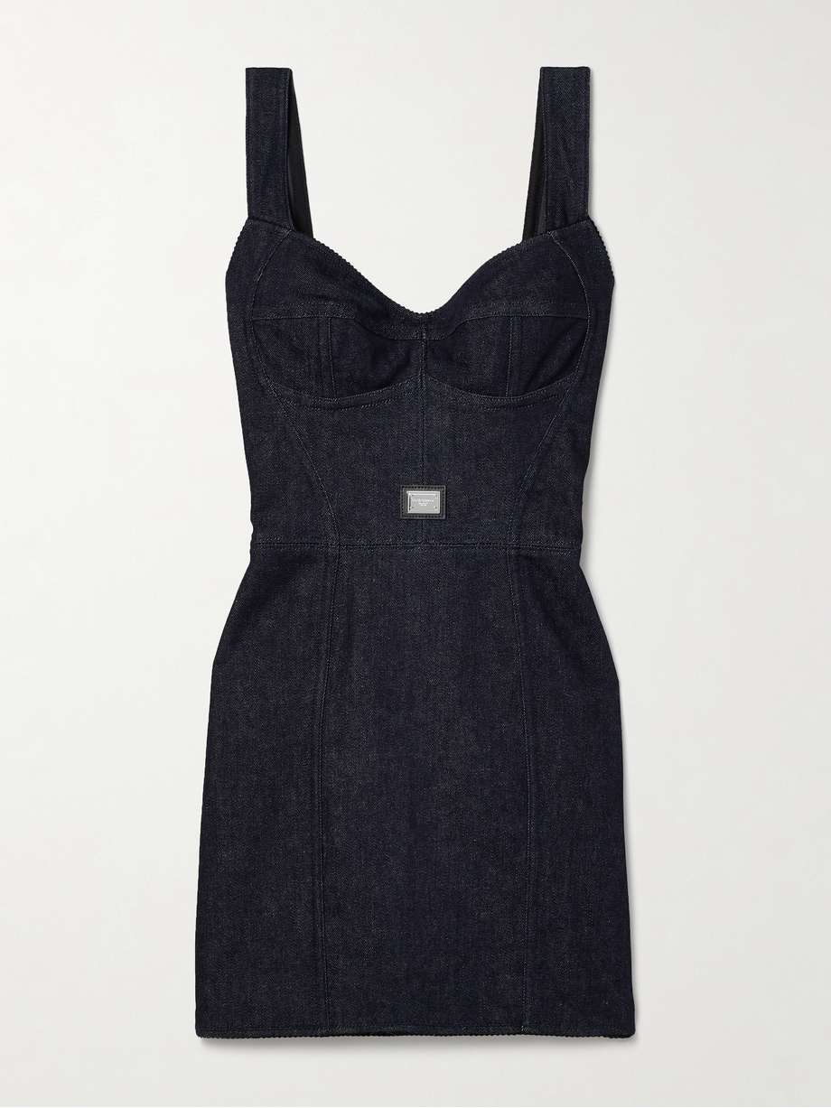 tulle-trimmed denim mini dress
